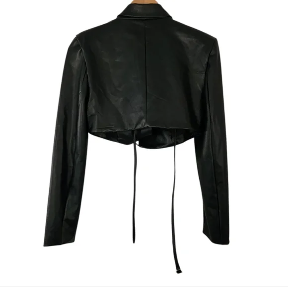 H:ours Alvina Black Cropped Faux Leather Blazer Jacket Small - Picture 5 of 8